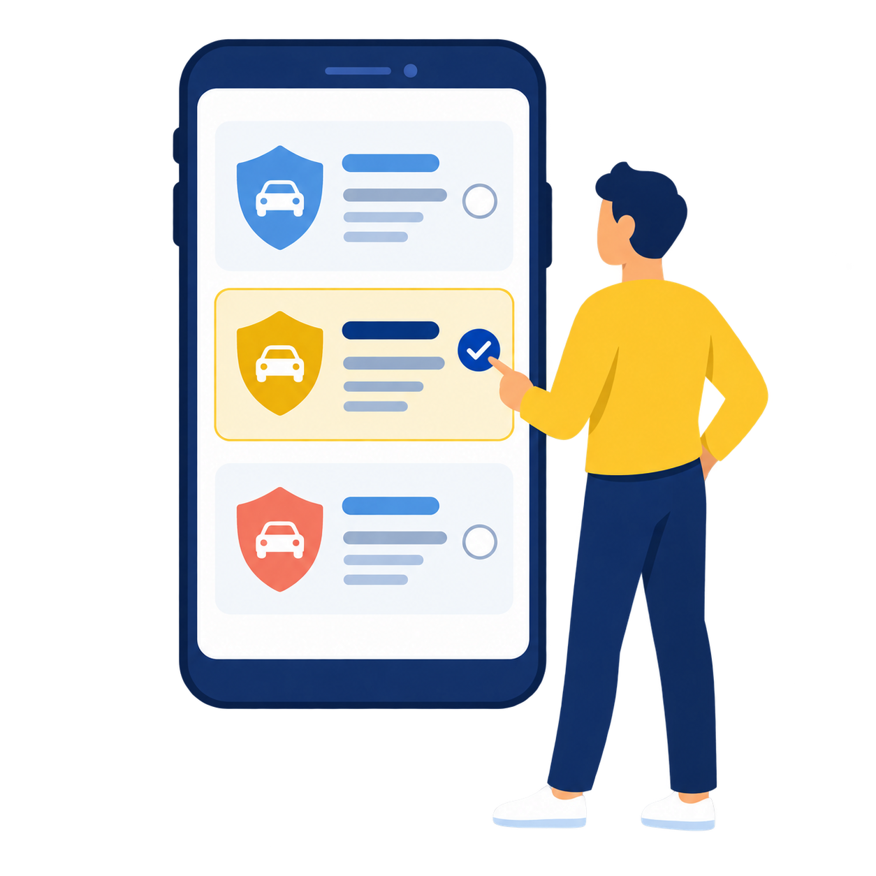 Pessoa a comparar diferentes opções de seguro automóvel num telemóvel