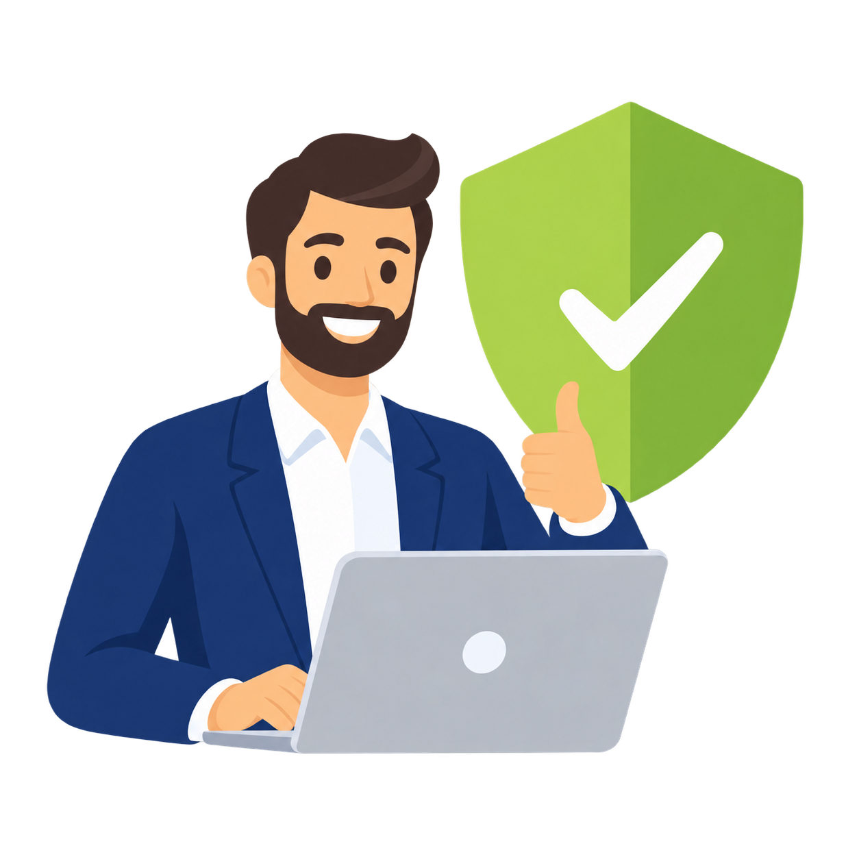 Consultor com computador e escudo de proteção para escolher o seguro
